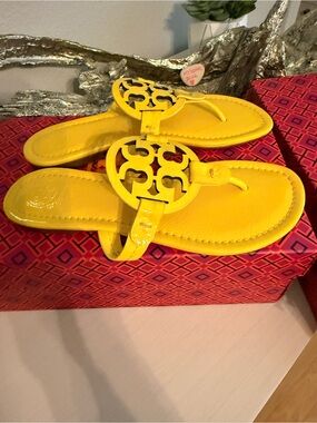 Tory Burch Yellow Logo Thong Sandals